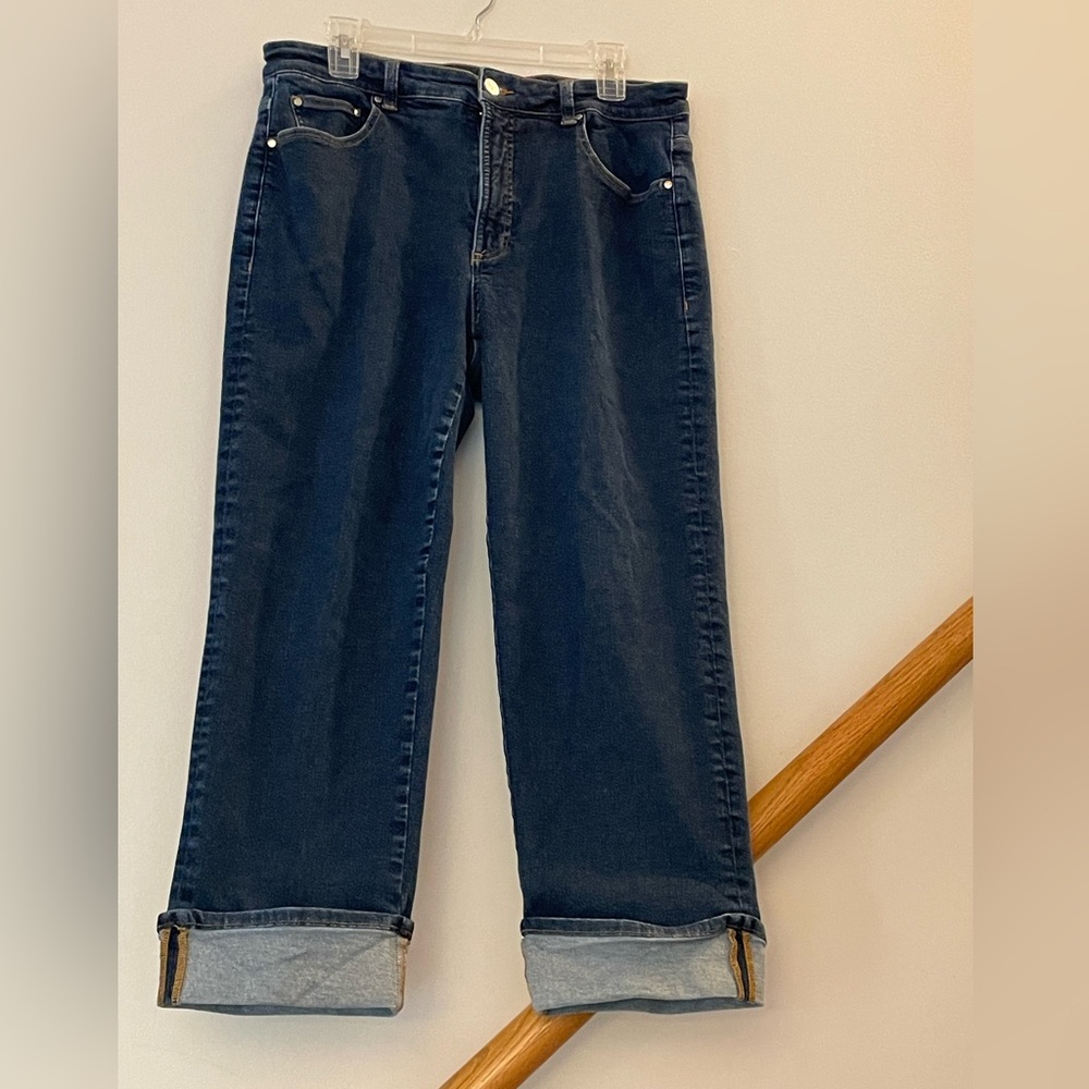 Cropped, cuffed dark denim jeans